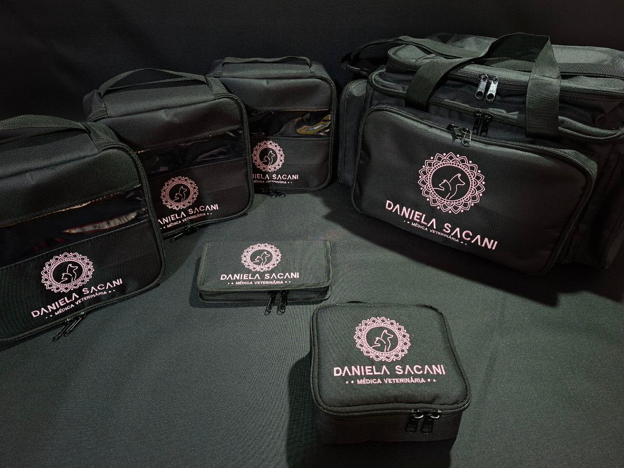 Bolsa Vet personalizada, 3 organizadores 1 porta ampola e 1 porta vacina todos personalizados.
